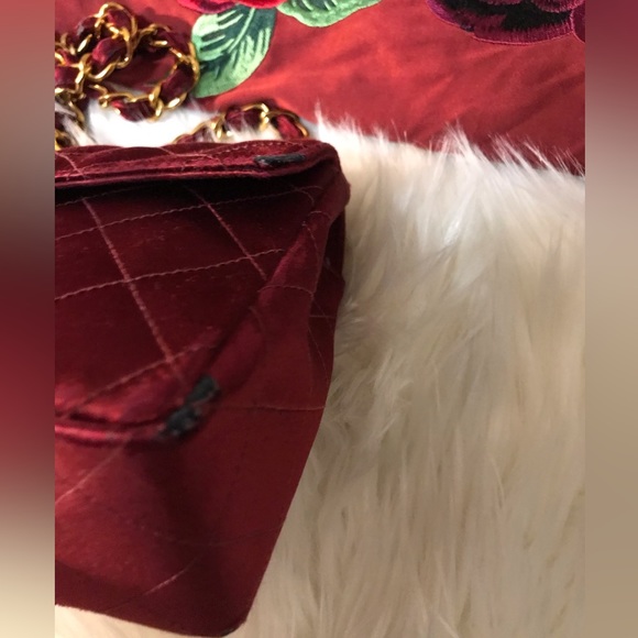 Authentic Chanel Bordeaux Silk Satin Mini Square Bag - Picture 14 of 15